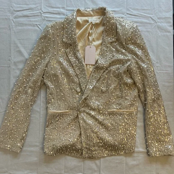 MABLE Silver Sequin With Pearls Women's Statement Piece Blazer NWT - Picture 6 of 13